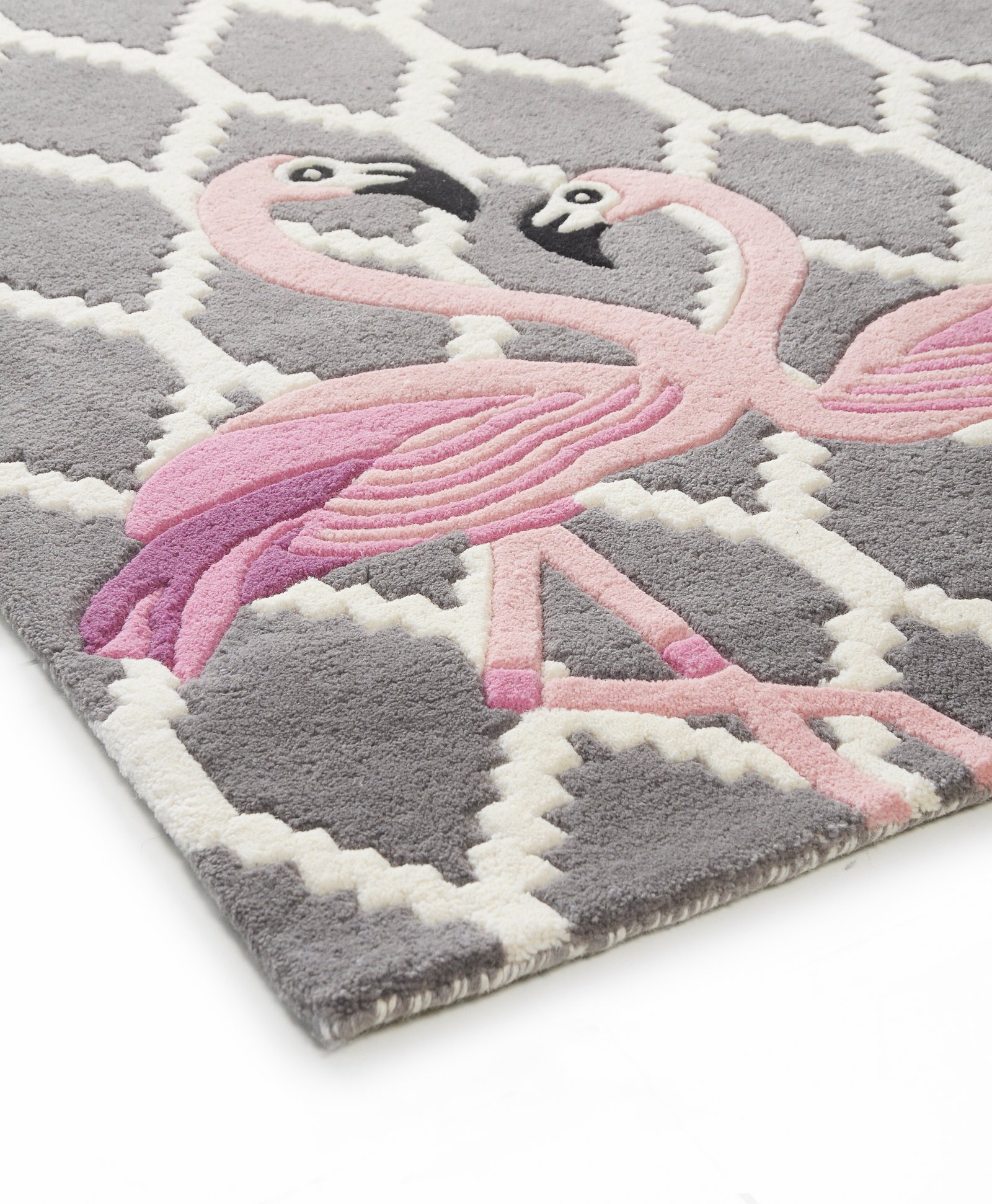 buy rugs online, flamingo rug, buy flamingo rugs, grey pattern rug, rugs for living room, living room rugs, accent rugs, bedroom rugs, grey pattern rug with flamingo, littlelooms rugs, hand tufted rugs, handmade rugs