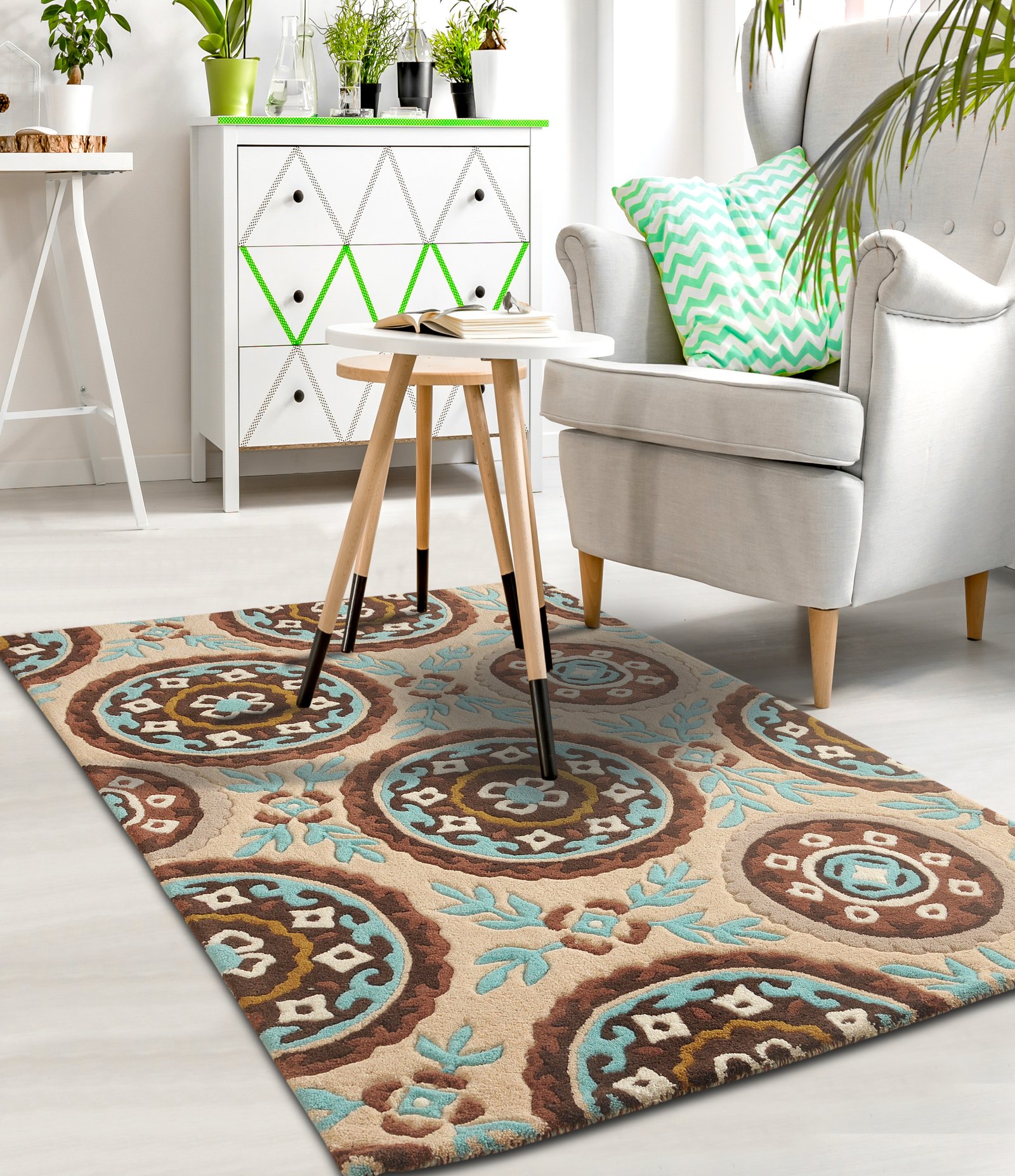 buy rugs online, floral pattern rug, beige rug, beige floral rug, living room rug, bedroom rug, classic rug, area rugs, littlelooms rugs, hand tufted rugs, handmade rugs