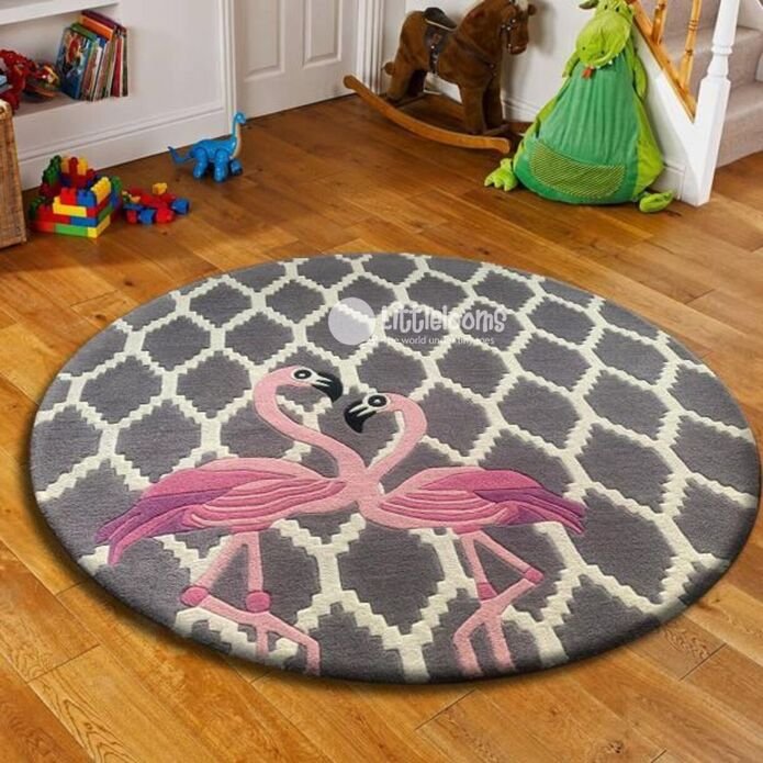 buy rugs online, flamingo rug, buy flamingo rugs, grey pattern rug, rugs for living room, living room rugs, accent rugs, bedroom rugs, grey pattern rug with flamingo, littlelooms rugs, hand tufted rugs, handmade rugs