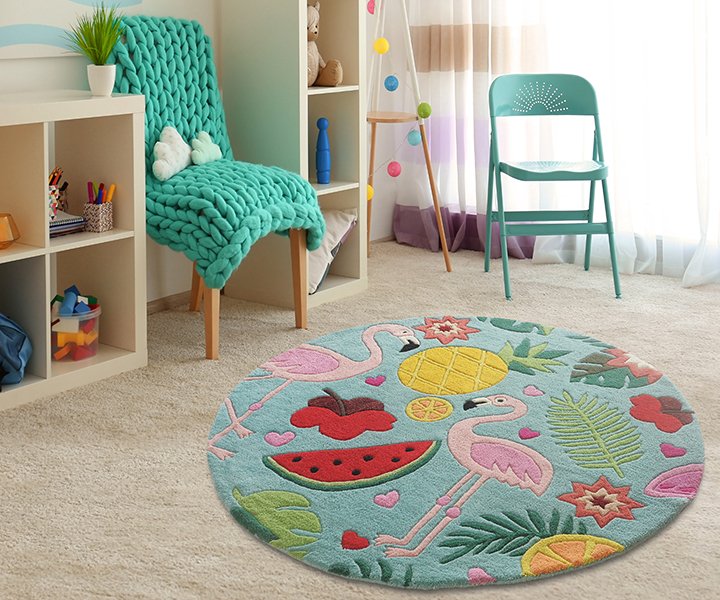 Tropical rugs, Round rugs, Teal rugs, Flamingo rugs, Pineapple rug, Blue rugs, Girls bedroom rugs, Flamingo carpets, tropical flamingo rug, tropical flamingo rug india