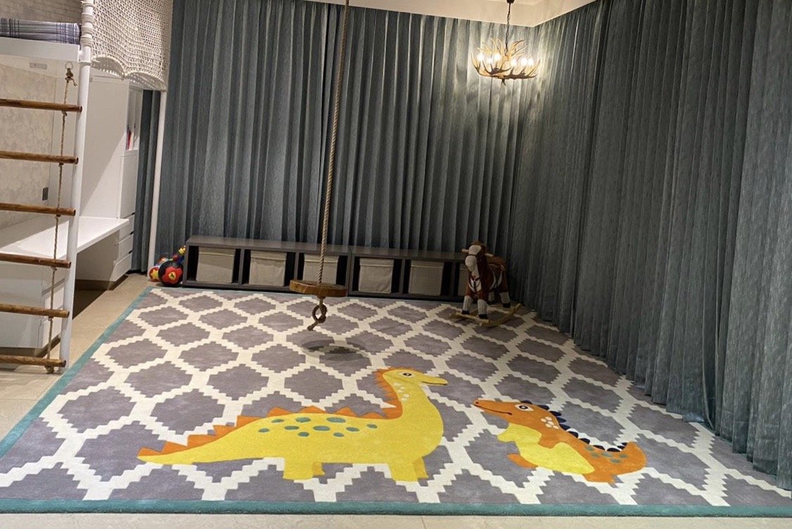 buy kids rugs online, kids rugs, Dino rug for kids, kids dinosaur rug, grey pattern rug with dinosaur, rugs for children, littlelooms rugs, hand tufted rugs, handmade rugs