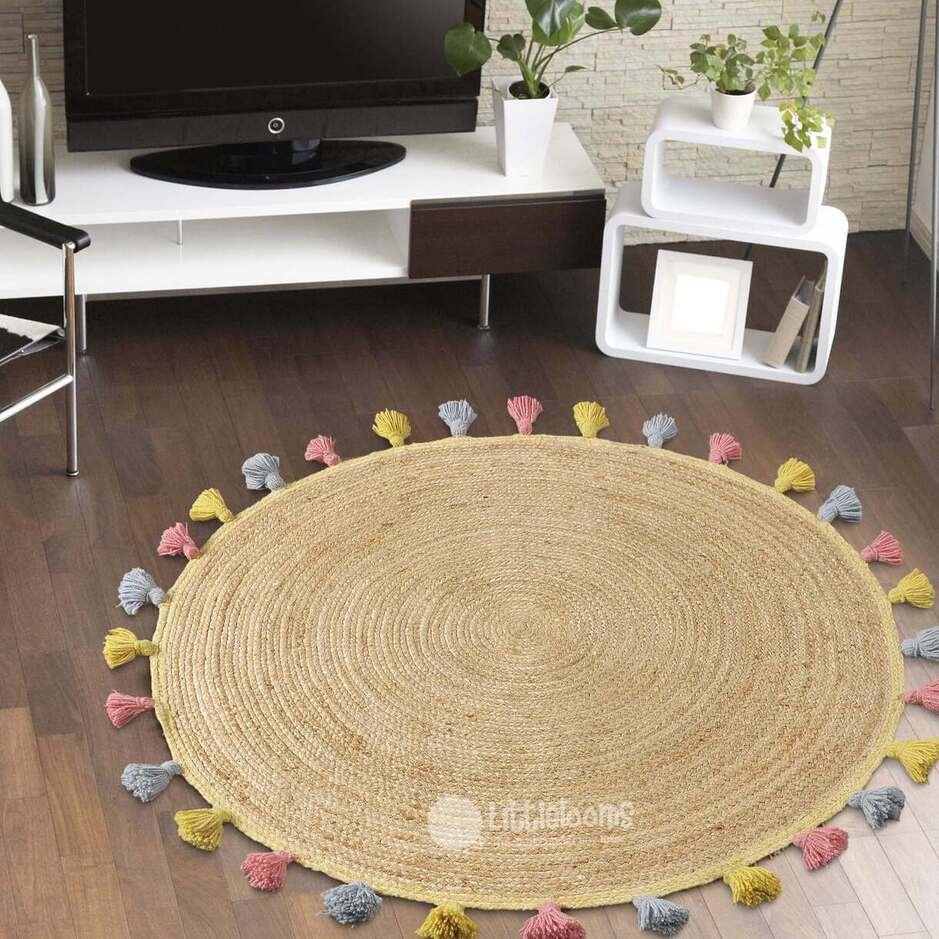 Jute rugs, Round rugs, Round jute rug, Living room rugs, Kids room rugs, Flooring ideas, Round mats, Jute carpet, Jute mat, Littlelooms, Stylish carpets, Designer carpets, Casual area rugs, Beige and white rugs, Natural rugs, Shop rugs, Online carpets, Cheap rugs, Cheap online rugs