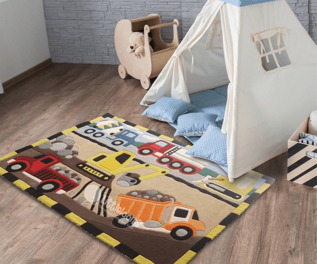 kids rugs, carpet for kids, rugs for boys, rugs for playing, handmade rugs, construction kids carpet, woolen rugs