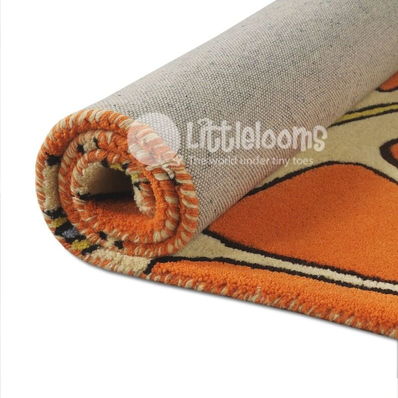 kids rugs, carpet for kids, rugs for boys, rugs for playing, woolen rugs, colorful rugs, orange kids carpets, littlelooms rugs, hand tufted rugs, handmade rugs