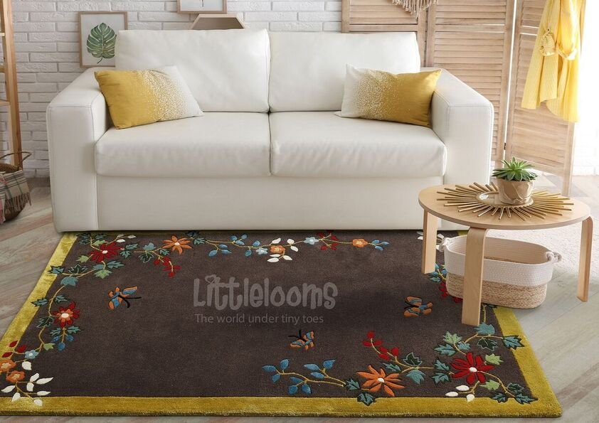 buy kids rugs online, kids rugs, oriental blossoms brown rug, buy brown rug, rugs for living room, kids room rugs, area rugs, brown floral rug, littlelooms rugs, hand tufted rugs, handmade rugs