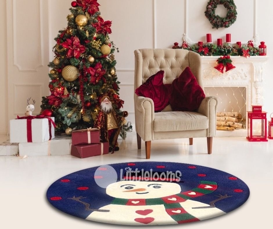buy kids rugs online, kids rugs, xmas rugs, Christmas rugs for children, Snowman rugs, Kids Winter Rugs, kids room rugs, boys rugs, girls rugs, kids circle snowman rugs, littlelooms rugs, hand tufted rugs, handmade rugs