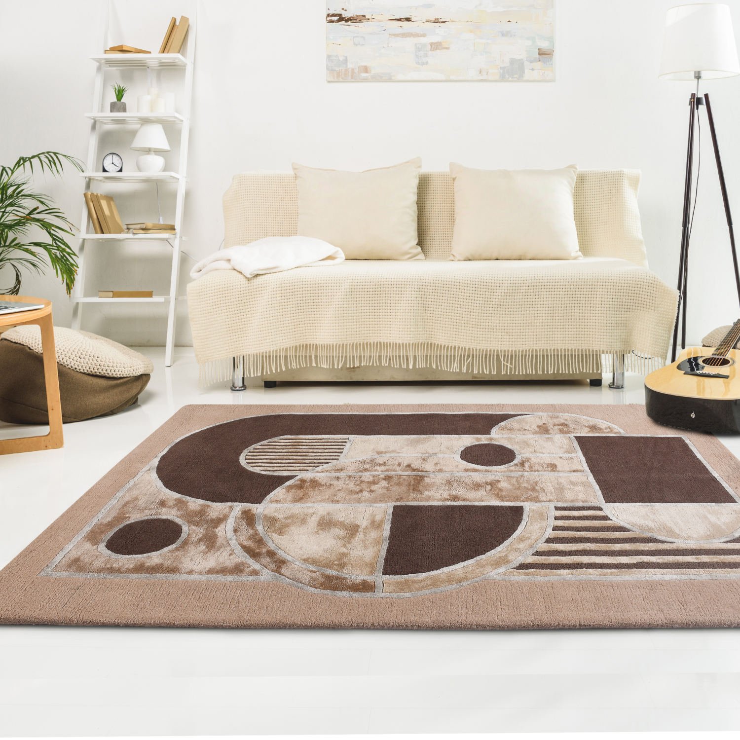 Beige artsilk curvilinear rug