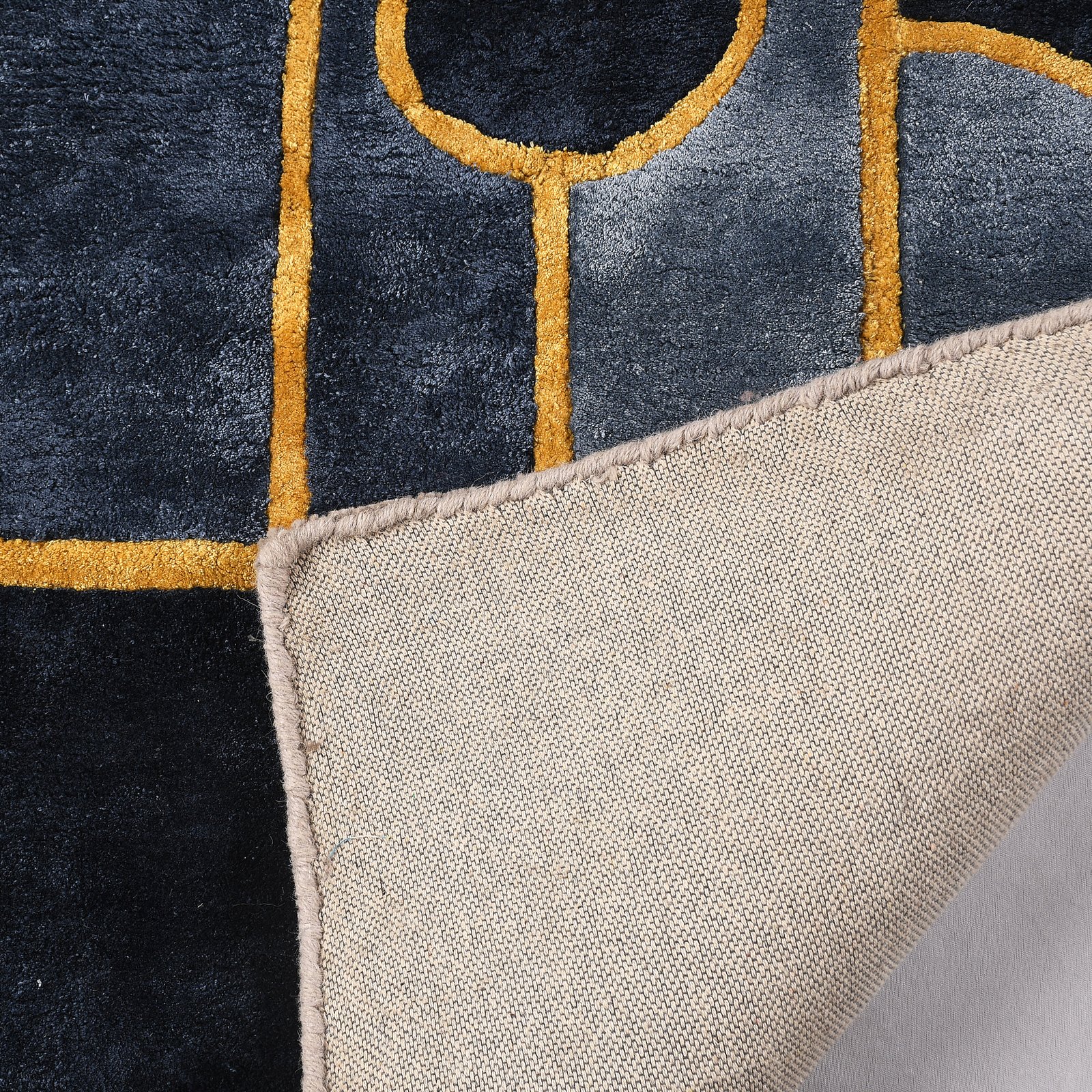 Blue artsilk curvilinear rug - Image 4