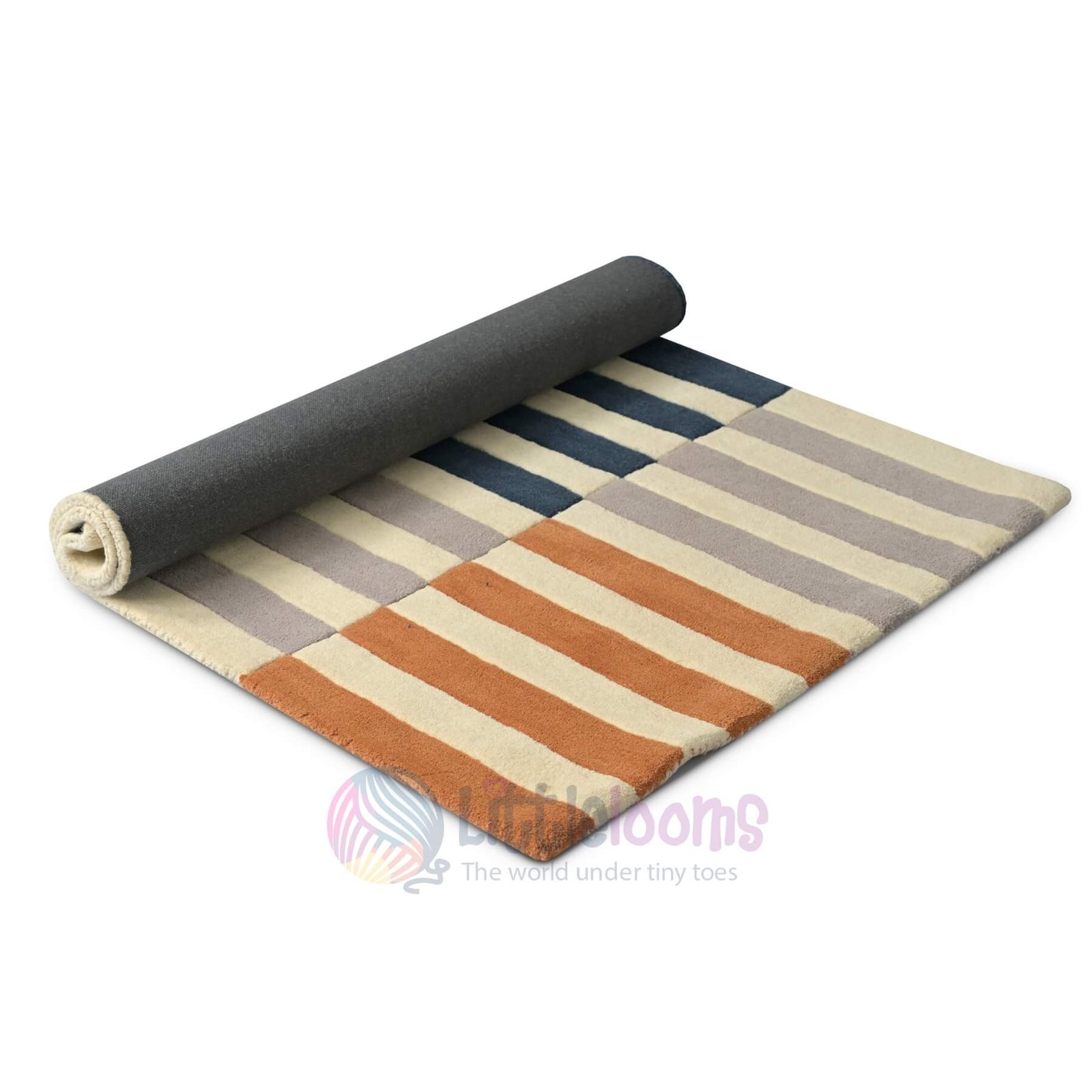 Striped Blue Orange Playroom Rug - Image 3