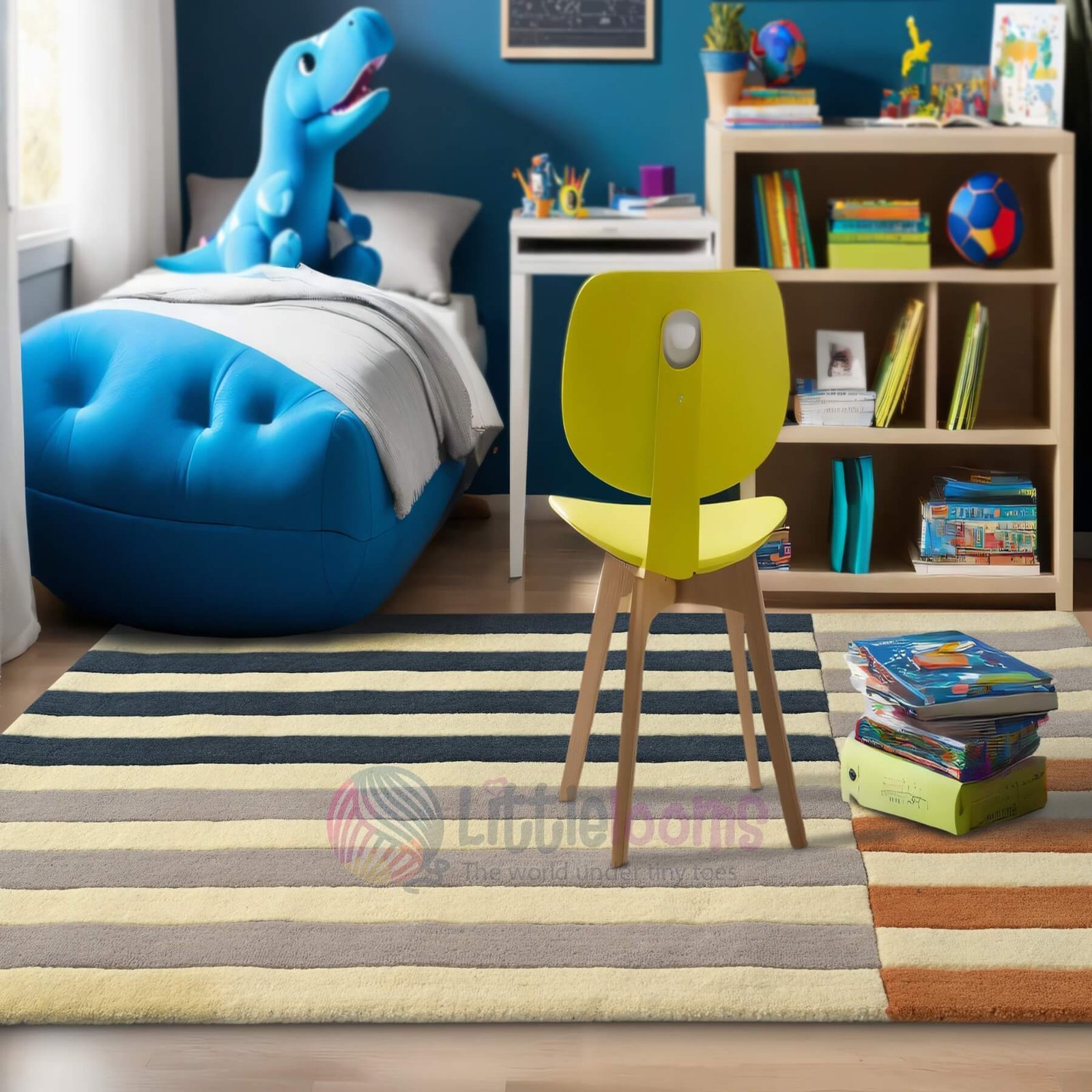 Striped Blue Orange Playroom Rug - Image 5