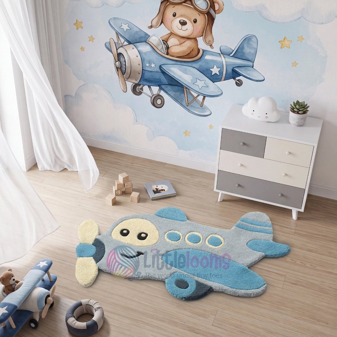 The little Blue Flyer Plane Rug